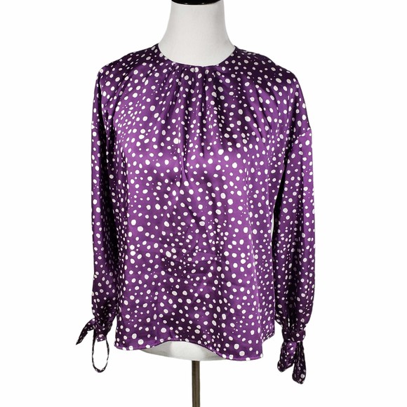 Zara women's size Small Purple and White Polkadot Long Sleeve Blouse - Picture 1 of 8